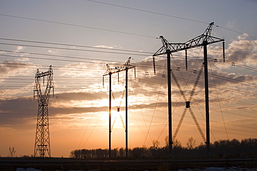 Electricity pylons march across Northern China, Asia