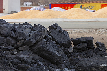 Piles of coal in Heilongjiang Province, Northern China, Asia