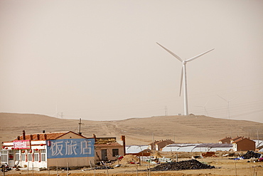 A wind farm in Inner Mongolia produces green electricity, China, Asia