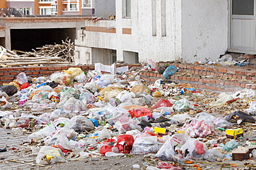 Rubbish lpiled up in the streets of Dongsheng in Inner Mongolia, China, Asia