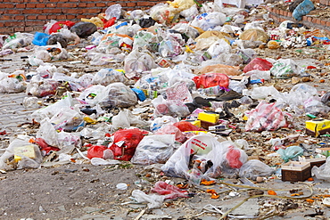 Rubbish piled up in the streets of Dongsheng in Inner Mongolia, China, Asia