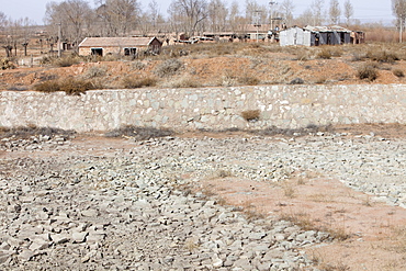 A village water storage reservoir completely dried up in Shanxi, China, Asia