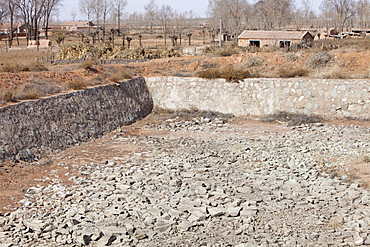 A village water storage reservoir completely dried up in Shanxi, China, Asia