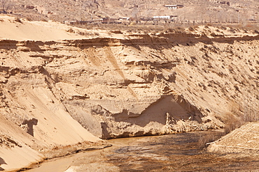 A critically low river in Shanxi province, China, Asia