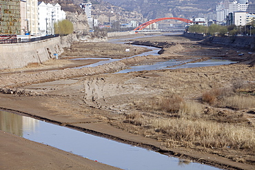 A critically low river in Tongshuan in Shanxi, Northern China, Asia