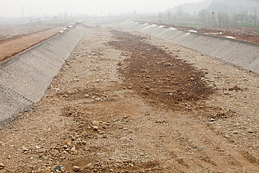 A completely dried up river in Shanxi province, China, Asia