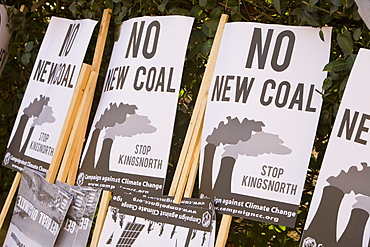 Protest banners at a climate change rally in London in December 2008, England, United Kingdom, Europe