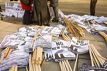 Protest banners at a climate change rally in London in December 2008, England, United Kingdom, Europe