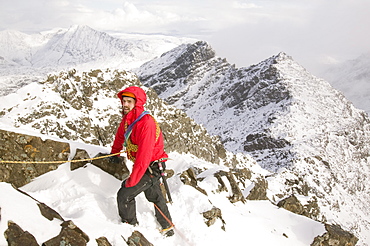 Climber on Sgurr Alasdair on the Cuillin Ridge, Isle of Skye, Scotland, United Kingdom, Europe