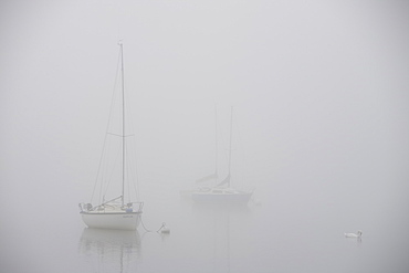 Mist over Lake Windermere in the Lake District National Park, Cumbria, England, United Kingdom, Europe