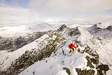 Climber on Sgurr Alasdair on the Cuillin Ridge, Isle of Skye, Scotland, United Kingdom, Europe