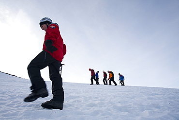 A group of mountaineers ascending Cairngorm in the Cairngorm National Park in Scotland, United Kingdom, Europe