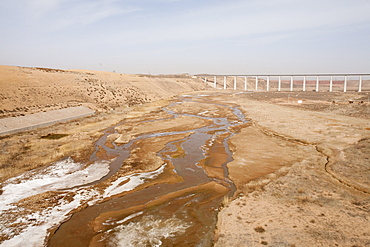 A critically low river in Shanxi province, China, Asia