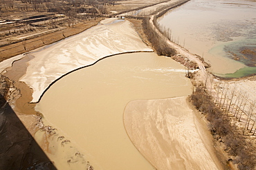 A critically low river in Shanxi province, China, Asia