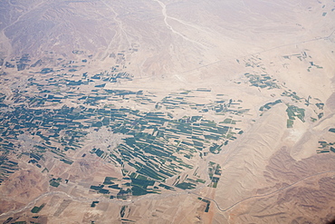 Flying over Iran showing the geology and irrigated fields, Iran, Middle East