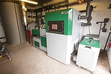 A biofuel boiler in the grounds of the Langdale Timeshare in the Lake District, Cumbria, England, United Kingdom, Europe