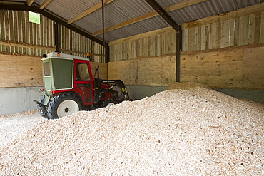 The woodchip store for a biofuel boiler in the grounds of the Langdale Timeshare in the Lake District, Cumbria, England, United Kingdom, Europe