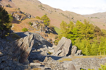 An old slate quarry above Chapel Stile, in the Lake District, Cumbria, England, United Kingdom, Europe