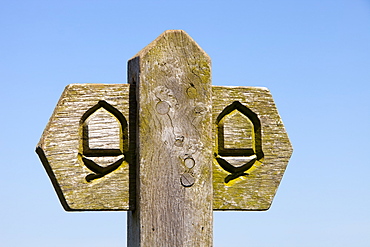 A waymarker on the South West coast path in Devon, England, United Kingdom, Europe