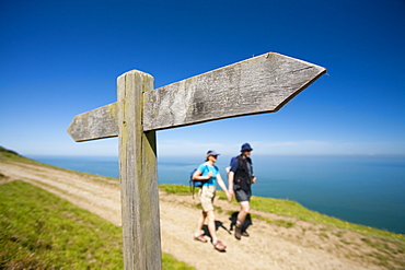 Walkers on the South West Coast Path near Combe Martin in Devon, England, United Kingdom, Europe