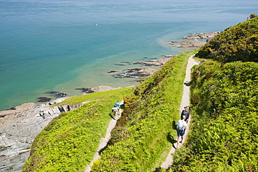 Walkers on the South West Coast Path near Combe Martin in Devon, England, United Kingdom, Europe