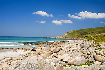 Porth Nanven beach near Sennen Cove in Cornwall, England, United Kingdom, Europe