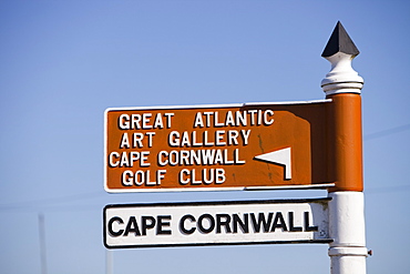 A sign for Cape Cornwall in St. Just, Cornwall, England, United Kingdom, Europe