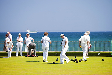 Old people playing bowls at Penzance in West Cornwall, England, United Kingdom, Europe