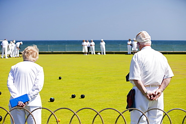 Old people playing bowls at Penzance in West Cornwall, England, United Kingdom, Europe