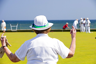 Old people playing bowls at Penzance in West Cornwall, England, United Kingdom, Europe