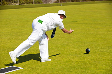 Man playing bowls at Penzance in West Cornwall, England, United Kingdom, Europe