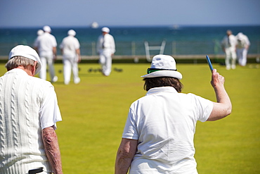 Old people playing bowls at Penzance in West Cornwall, England, United Kingdom, Europe