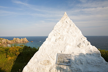 A cairn at Porthcurno to mark the submarine telegraph cable that crossed the Atlantic from the U.K. to America in the 19th century, Cornwall, England, United Kingdom, Europe