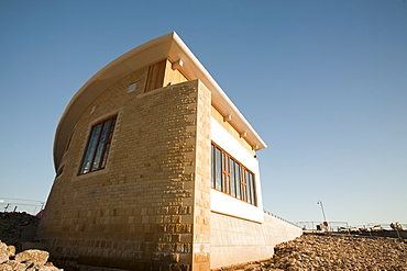 The new RNLI hovercraft base on the sea front, Morecambe, Lancashire, England, United Kingdom, Europe