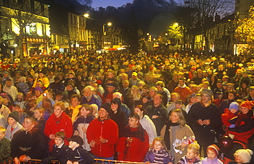 A crowd of people at a Christmas fair in Cockermouth, Cumbria, England, United Kingdom, Europe