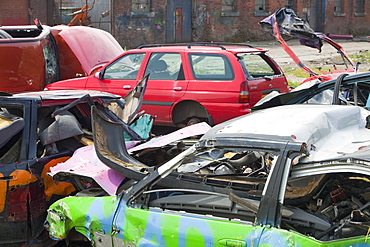 Wrecked cars in Barrow in Furness, Cumbria, England, United Kingdom, Europe