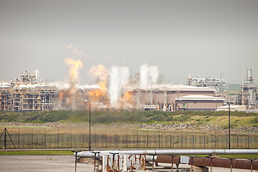 Flaring off gas at the gas processing plant at Rampside near Barrow in Furness, Cumbria, England, United Kingdom, Europe