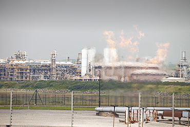 Flaring off gas at the gas processing plant at Rampside near Barrow in Furness, Cumbria, England, United Kingdom, Europe