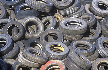 Tyres on a tyre dump in Carlisle, Cumbria, England, United Kingdom, Europe