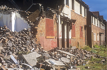 Demolishing old council houses on the Raffles Estate in Carlisle, Cumbria, England, United Kingdom, Europe