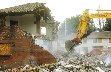 Demolishing old council houses on the Raffles Estate in Carlisle, Cumbria, England, United Kingdom, Europe