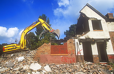 Demolishing old council houses on the Raffles Estate in Carlisle, Cumbria, England, United Kingdom, Europe