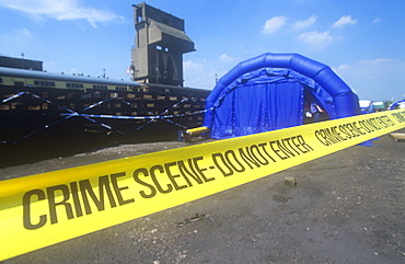 A crime scene taped off in Carnforth, Lancashire, England, United Kingdom, Europe