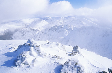 The Glen Coe mountains in heavy winter snow, Scotland, United Kingdom, Europe