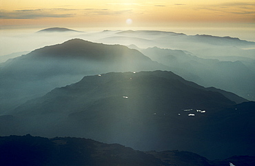 Sunset from Crinkle Crags in the Lake District, Cumbria, England, United Kingdom, Europe