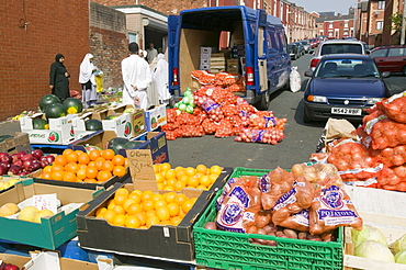 Asians selling food from the street in Blackburn, Lancashire, England, United Kingdom, Europe