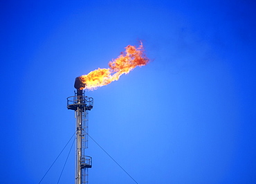 A flare off of gas at a petrochemical works on Teeside, England, United Kingdom, Europe