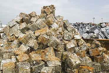 Scrap metal at a recycling plant in Blackburn, Lancashire, England, United Kingdom, Europe