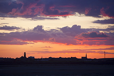 Sunset over Barrow in Furness town, Cumbria, England, United Kingdom, Europe