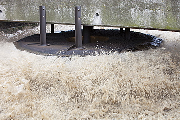 Pumps oxygenate the sewage water at Daveyhulme waste water treatment works in Manchester, England, United Kingdom, Europe